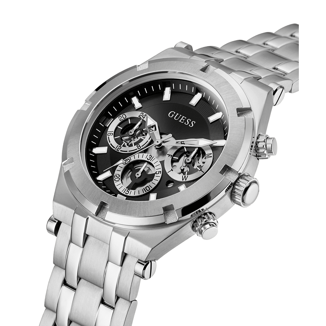 GUESS Mens Silver Tone Multi-Function Watch
