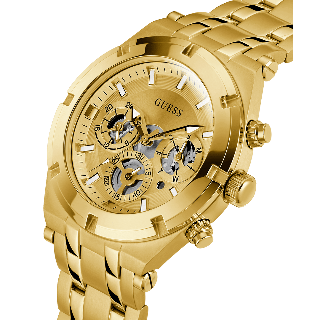 GUESS Mens Gold Tone Multi-Function Watch