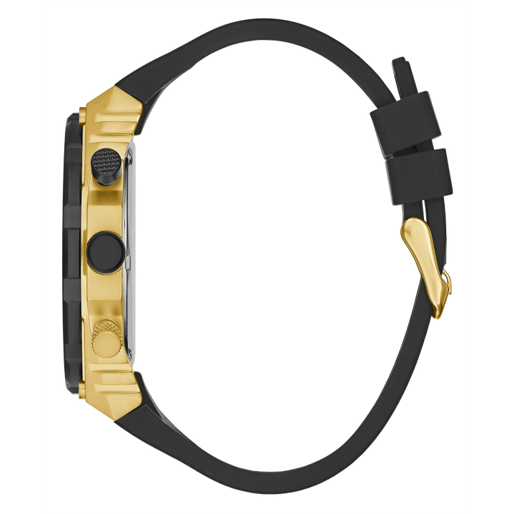 GUESS Mens Black Gold Tone Multi-Function Watch