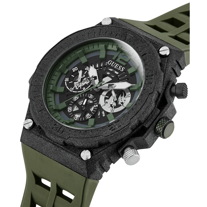 GUESS Mens Green Black Multi-Function Watch