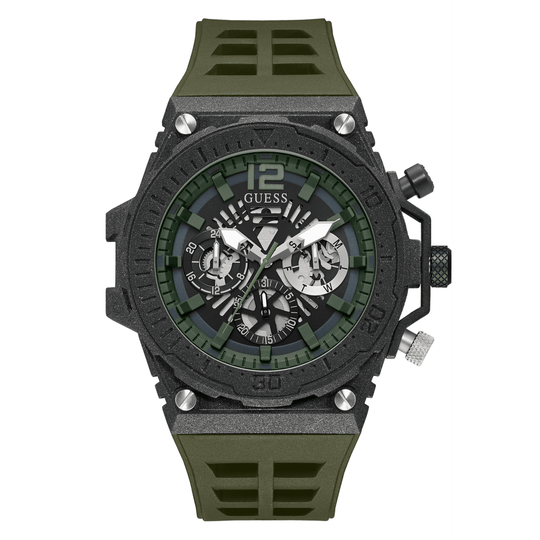 GUESS Mens Green Black Multi-Function Watch