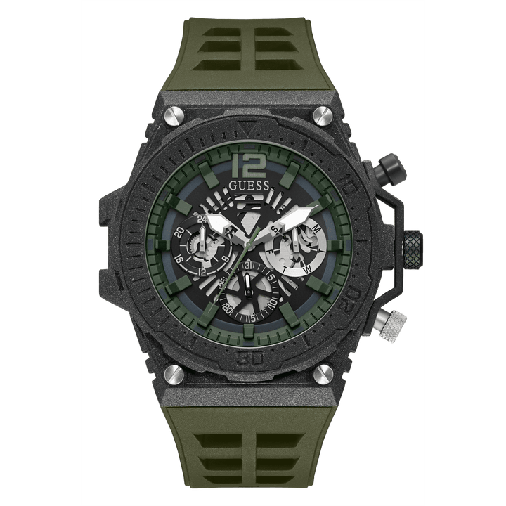 GUESS Mens Green Black Multi-Function Watch