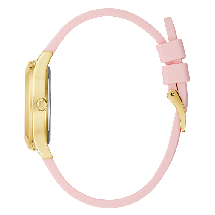 GUESS Ladies Pink Gold Tone Analog Watch