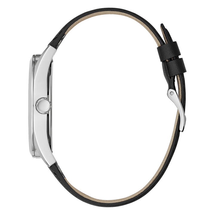 GUESS Mens Black Silver Tone Multi-Function Watch