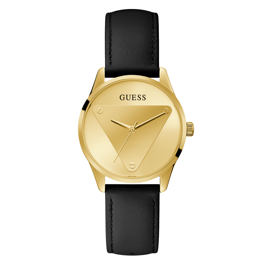GUESS Ladies Black Gold Tone Analog Watch