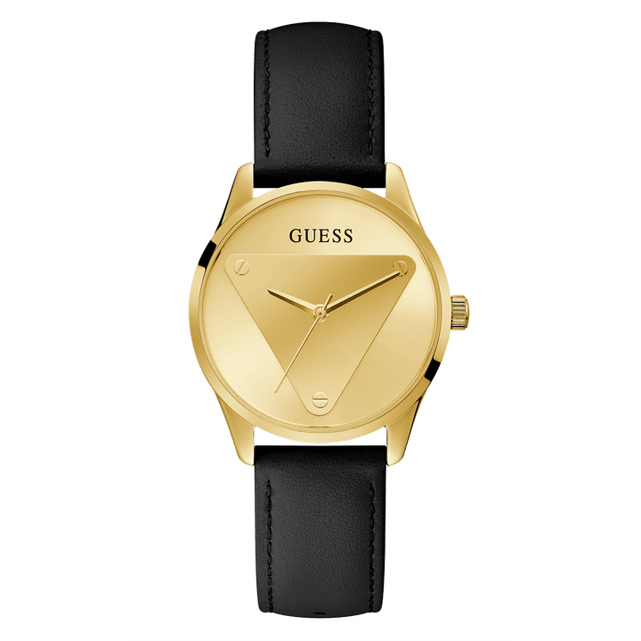 GUESS Ladies Black Gold Tone Analog Watch