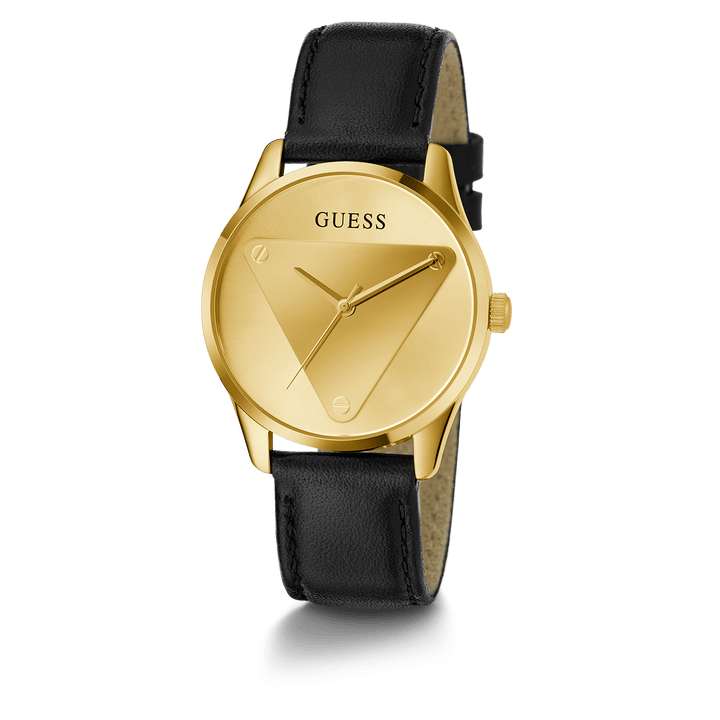 GUESS Ladies Black Gold Tone Analog Watch