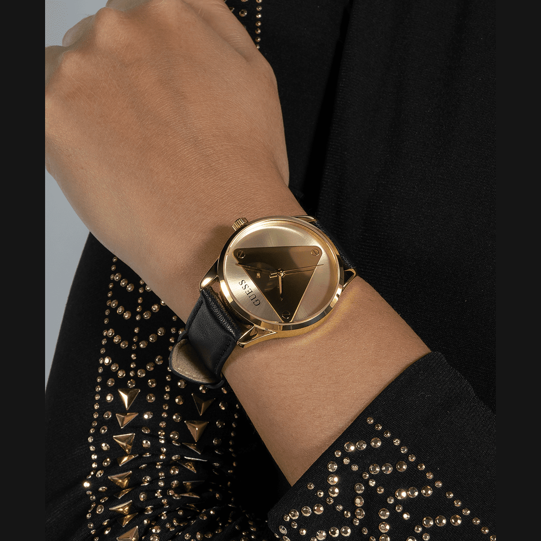 GUESS Ladies Black Gold Tone Analog Watch