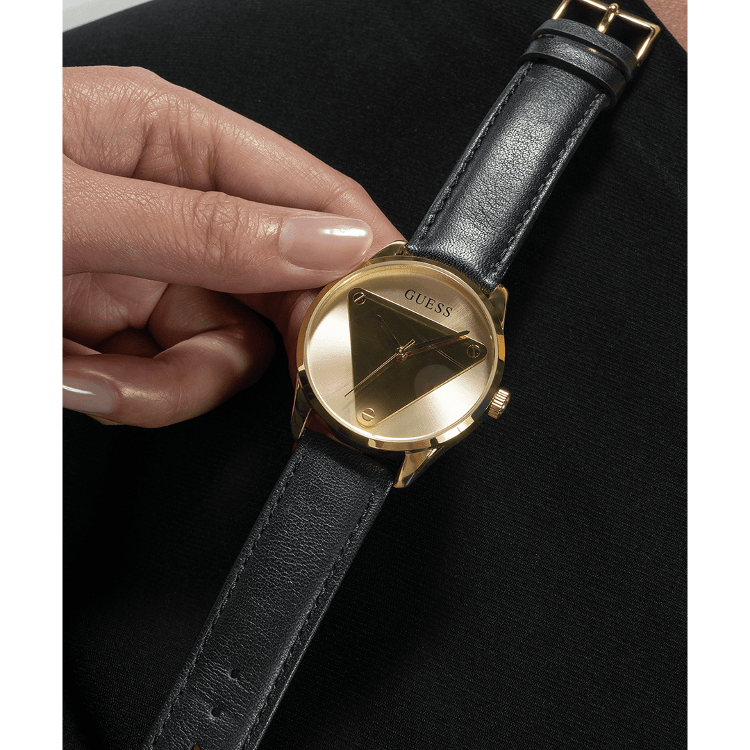 GUESS Ladies Black Gold Tone Analog Watch