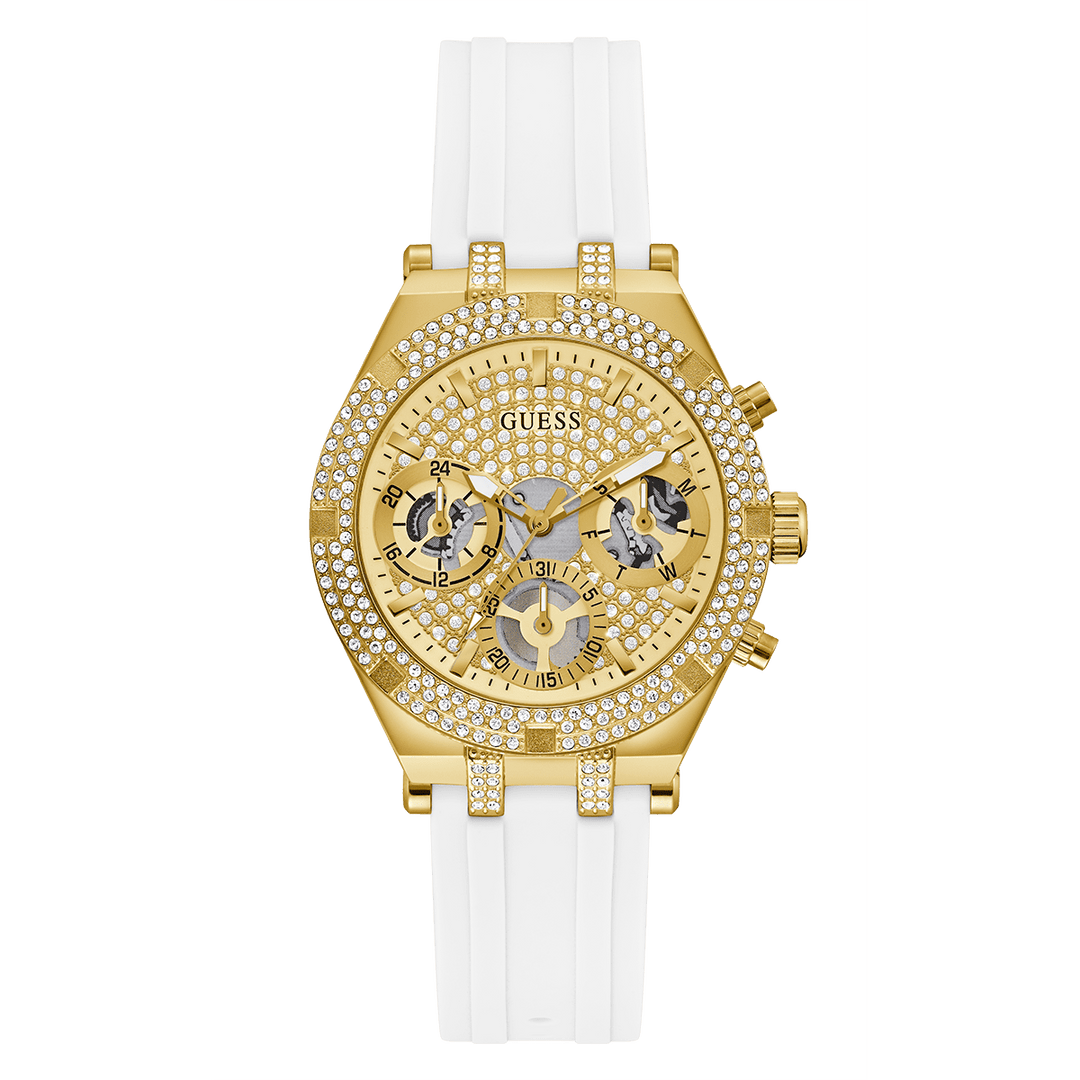 GUESS Ladies White Gold Tone Multi-Function Watch