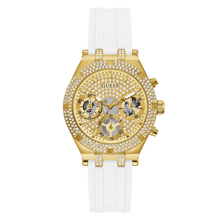 GUESS Ladies White Gold Tone Multi-Function Watch