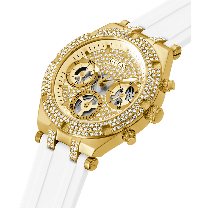 GUESS Ladies White Gold Tone Multi-Function Watch