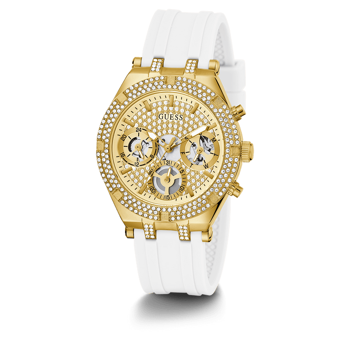 GUESS Ladies White Gold Tone Multi-Function Watch