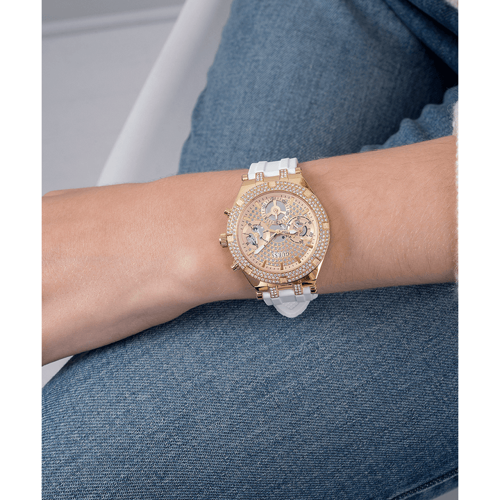 GUESS Ladies White Gold Tone Multi-Function Watch