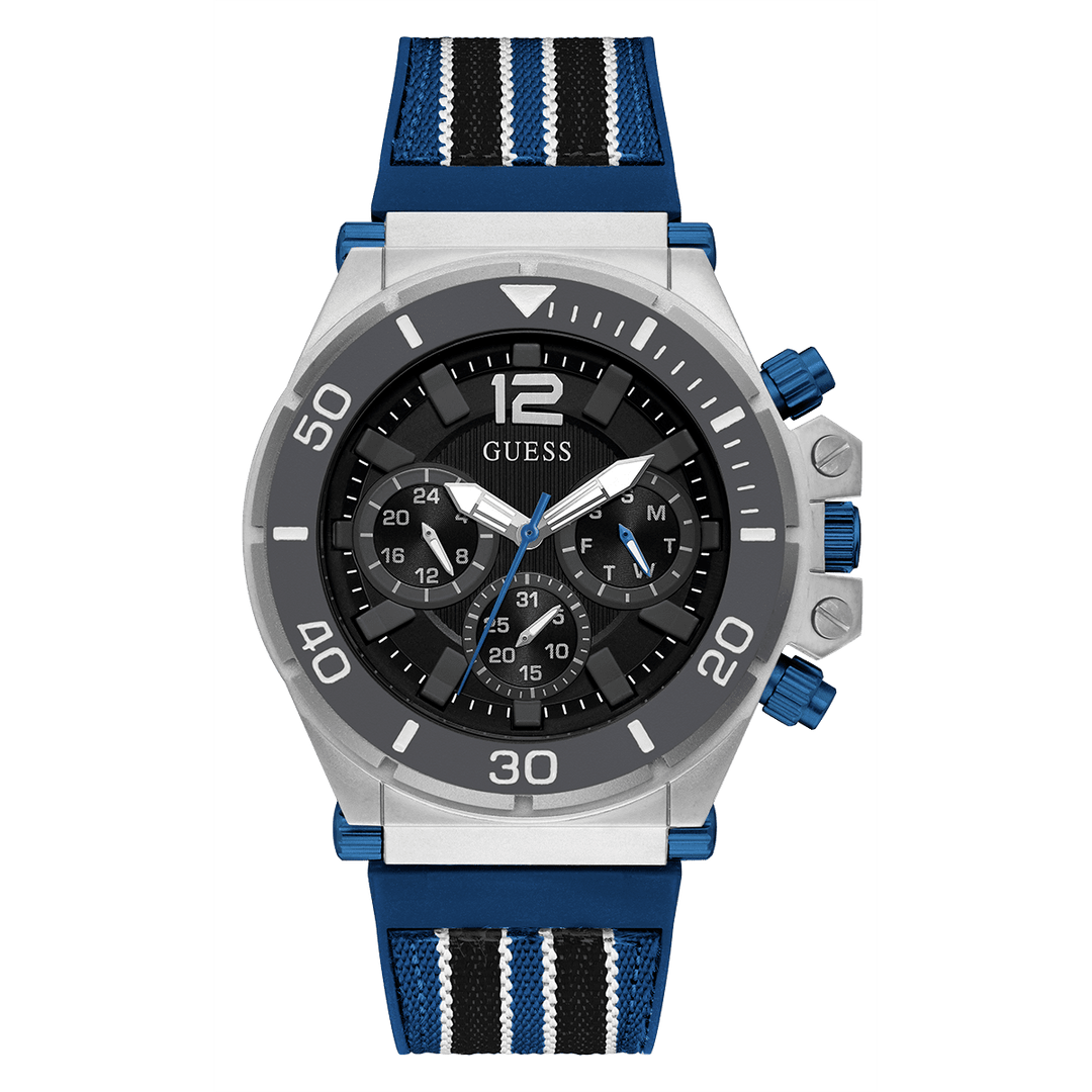 ECO-FRIENDLY SILVER, BLUE AND BLACK BIO-BASED AND RECYCLABLE WATCH