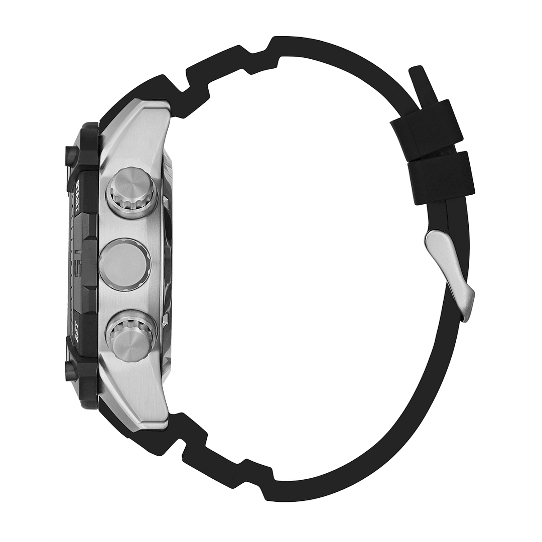 GUESS Mens Black Silver Tone Digital Watch