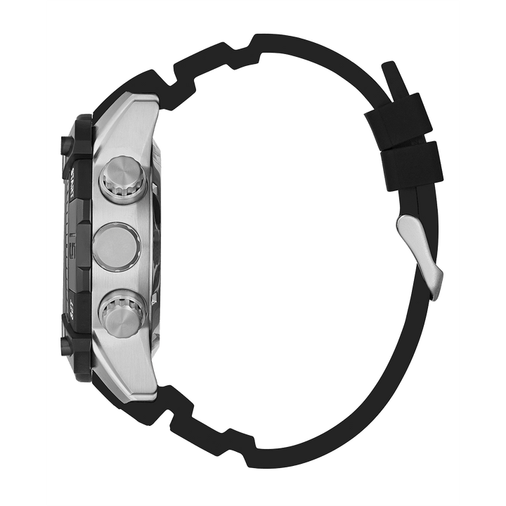 GUESS Mens Black Silver Tone Digital Watch