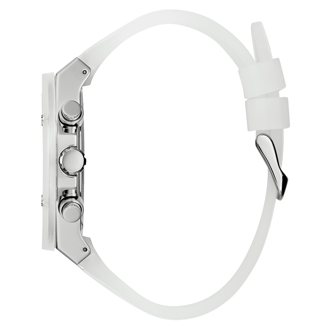 GUESS Mens Clear Silver Tone Multi-Function Watch