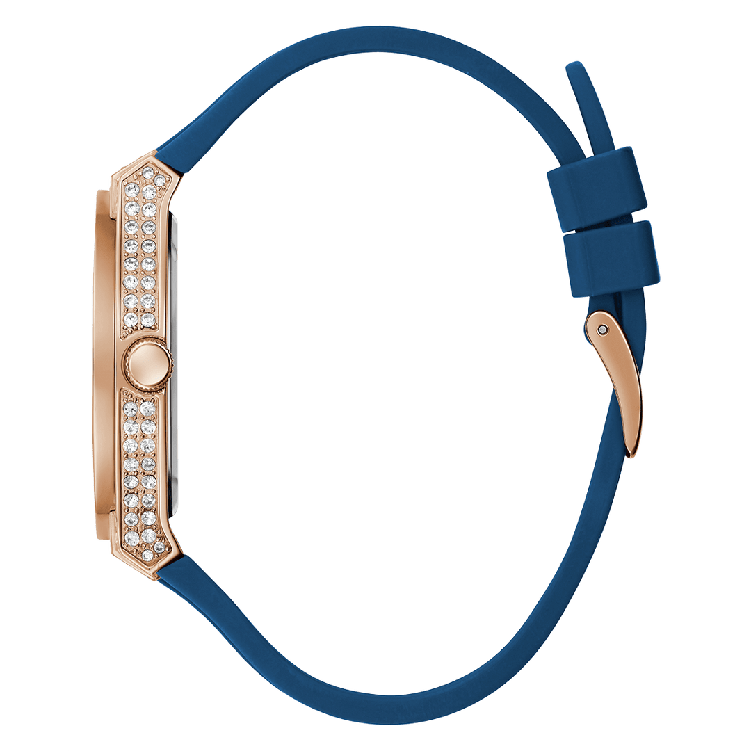 GUESS Ladies Blue Rose Gold Tone Multi-Function Watch