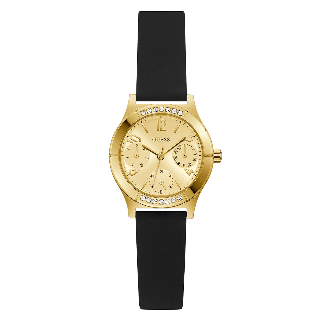 GUESS Ladies Black Gold Tone Multi-Function Watch