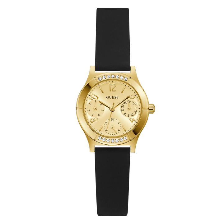 GUESS Ladies Black Gold Tone Multi-Function Watch