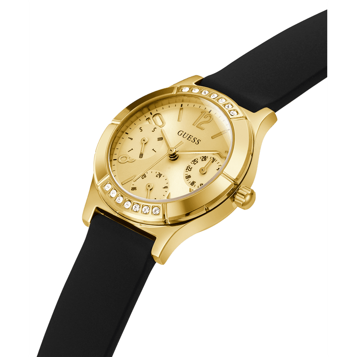 GUESS Ladies Black Gold Tone Multi-Function Watch