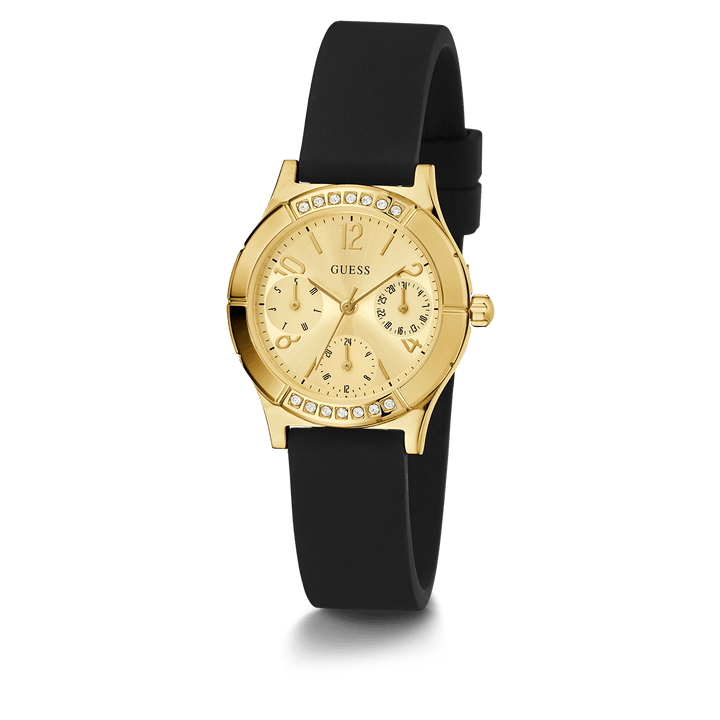 GUESS Ladies Black Gold Tone Multi-Function Watch