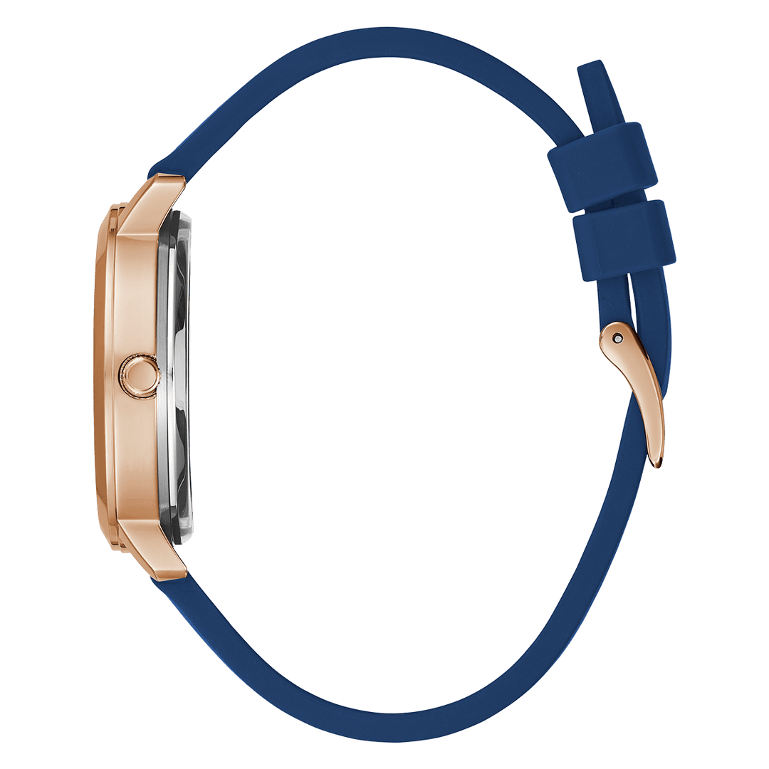 GUESS Ladies Blue Rose Gold Tone Analog Watch