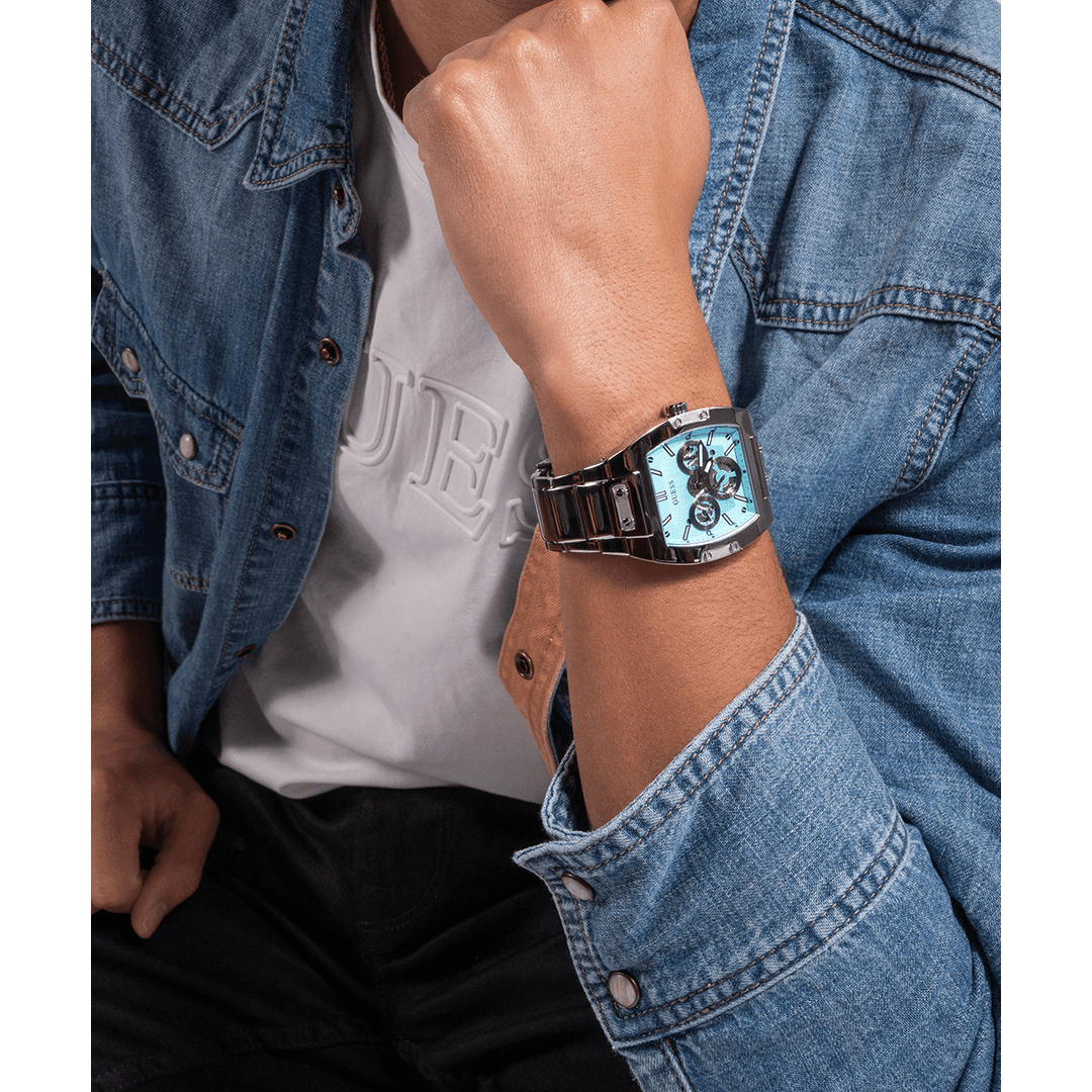 GUESS Mens Silver Tone Multi-Function Watch