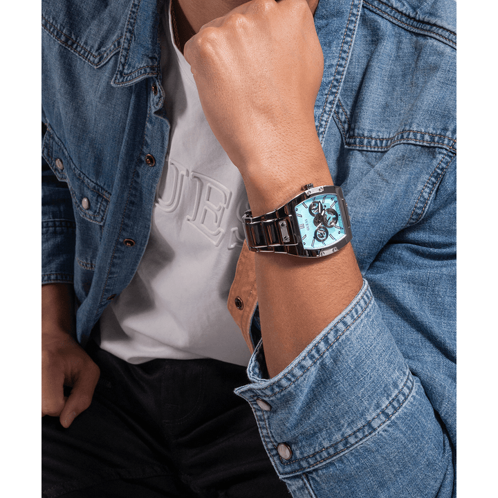 GUESS Mens Silver Tone Multi-Function Watch