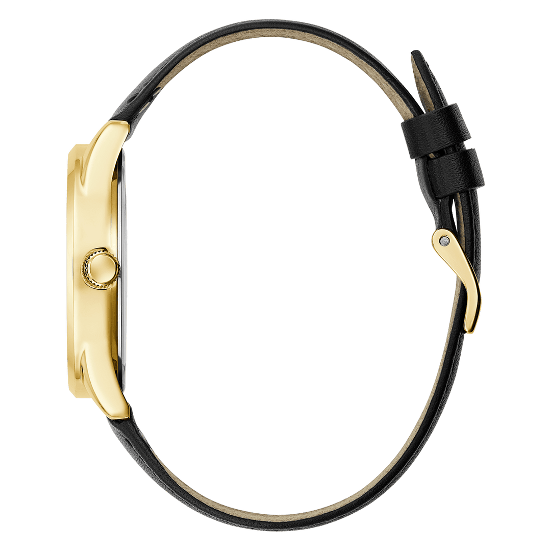 GUESS Ladies Black Gold Tone Analog Watch