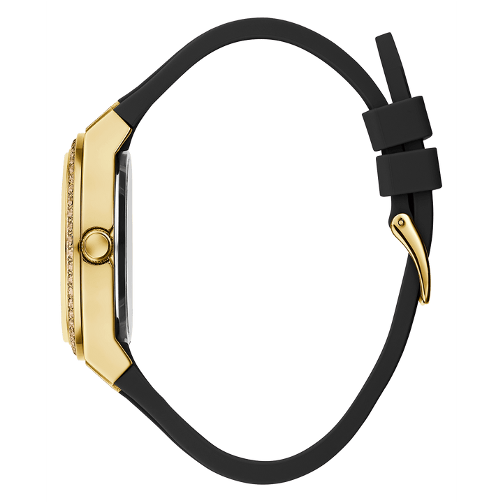 GUESS Ladies Black Gold Tone Analog Watch