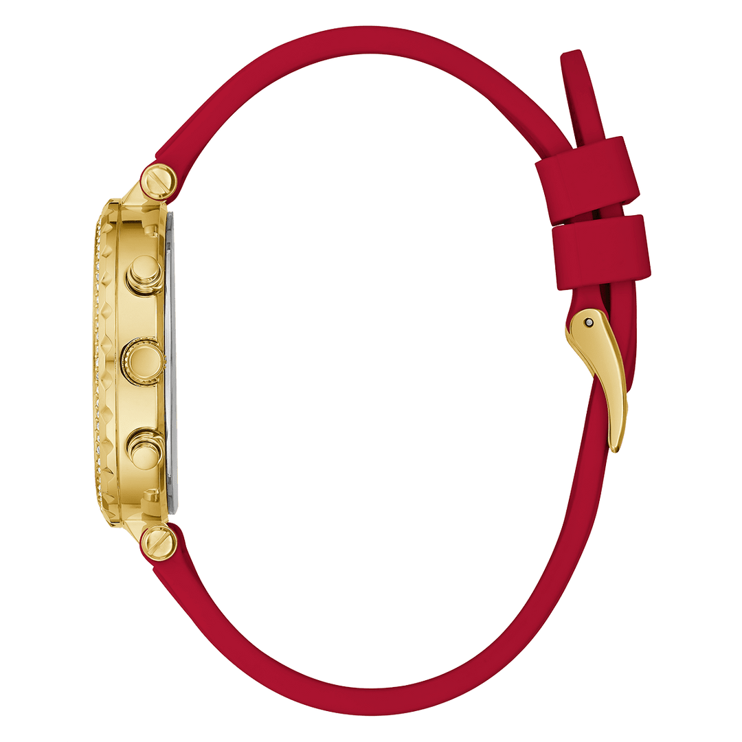 GUESS Ladies Red Gold Tone Multi-Function Watch