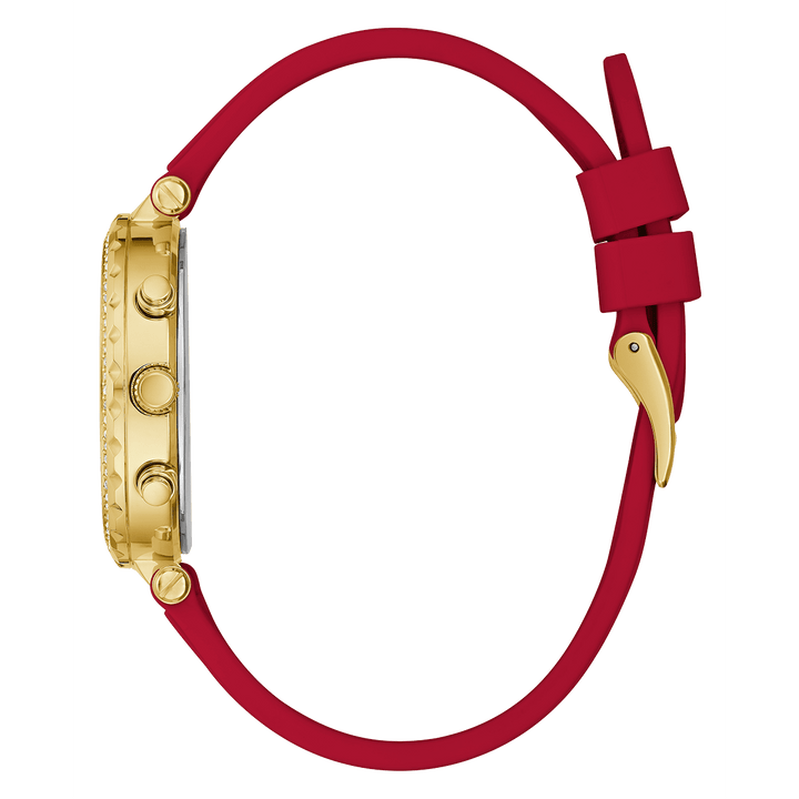 GUESS Ladies Red Gold Tone Multi-Function Watch