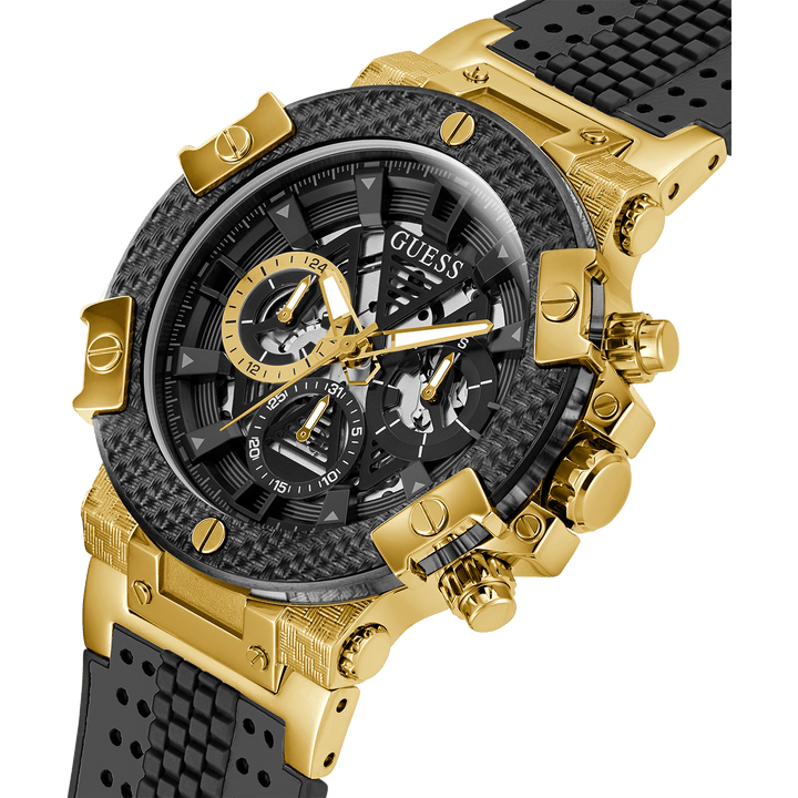 GUESS Mens Grey Gold Tone Multi-Function Watch