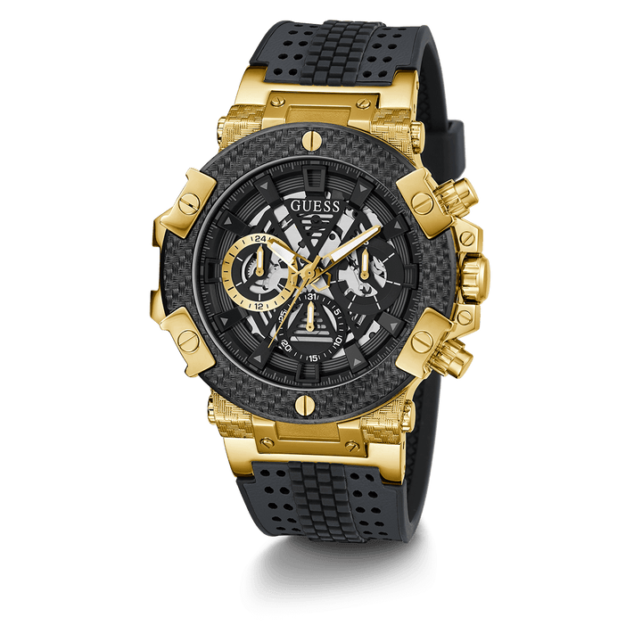 GUESS Mens Grey Gold Tone Multi-Function Watch