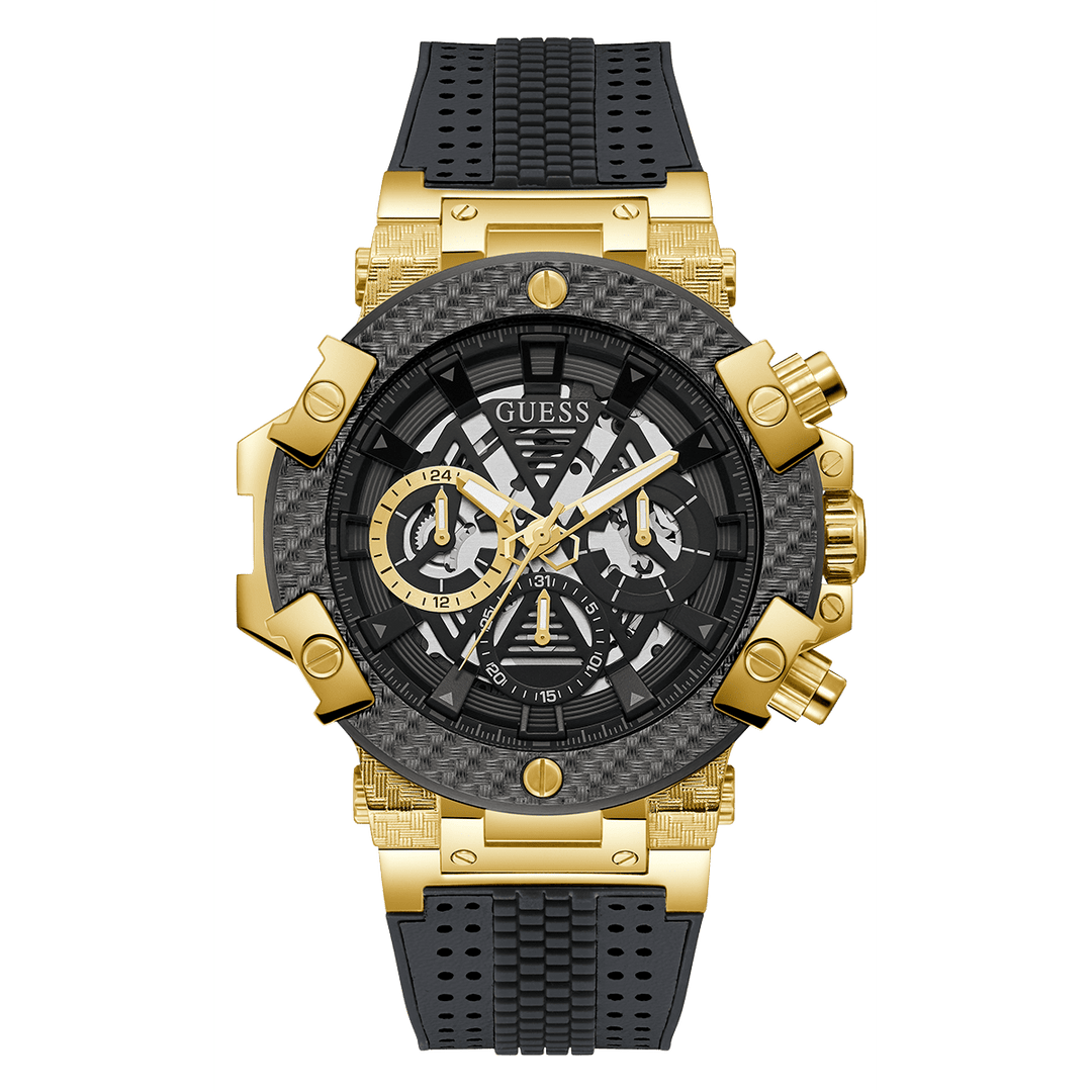 GUESS Mens Grey Gold Tone Multi-Function Watch