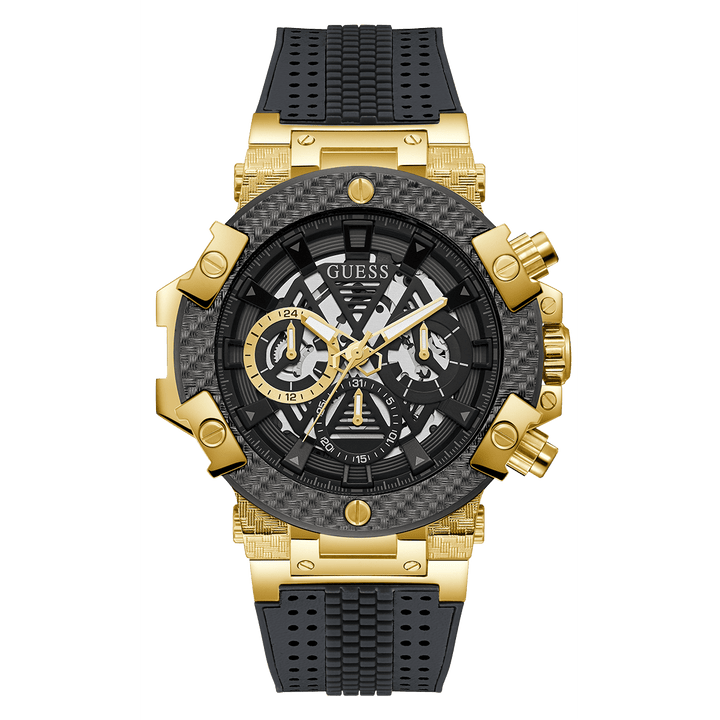 GUESS Mens Grey Gold Tone Multi-Function Watch