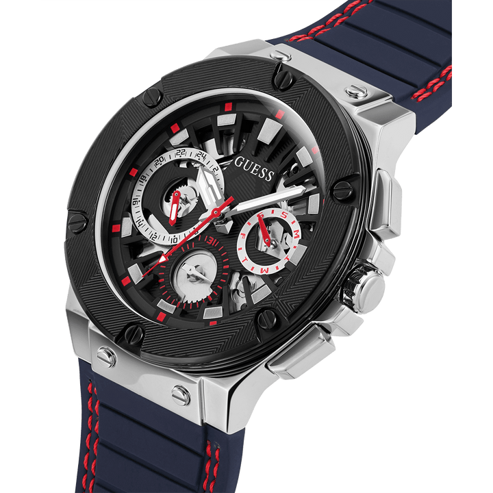 GUESS Mens Navy Silver Tone Multi-Function Watch