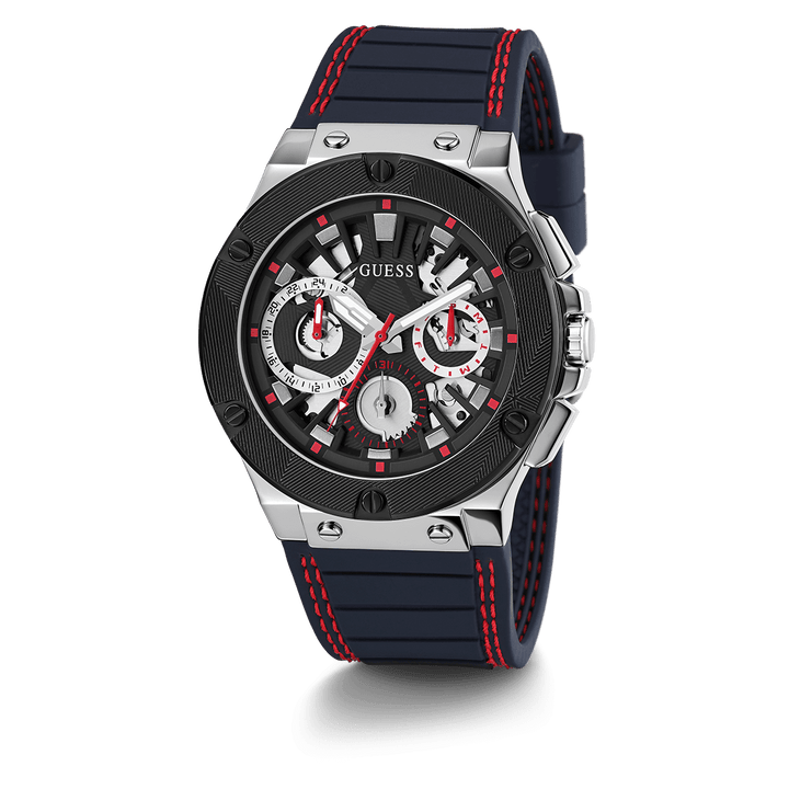 GUESS Mens Navy Silver Tone Multi-Function Watch