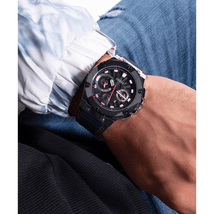 GUESS Mens Navy Silver Tone Multi-Function Watch