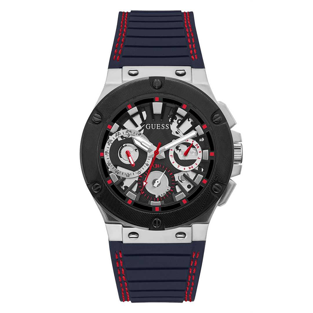 GUESS Mens Navy Silver Tone Multi-Function Watch