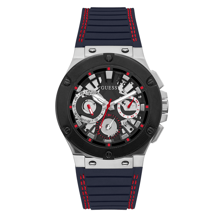 GUESS Mens Navy Silver Tone Multi-Function Watch