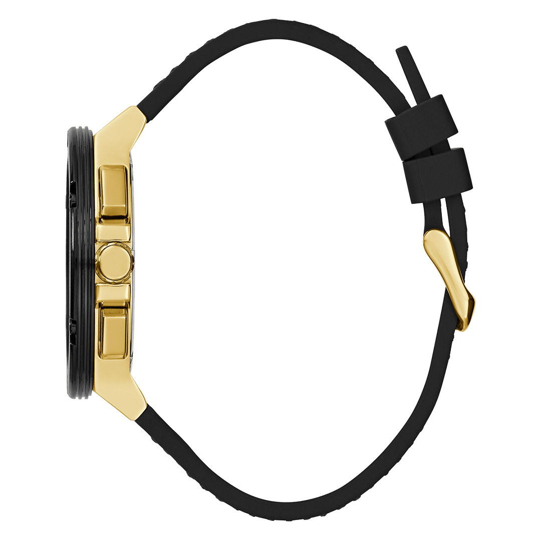 GUESS Mens Black Gold Tone Multi-Function Watch