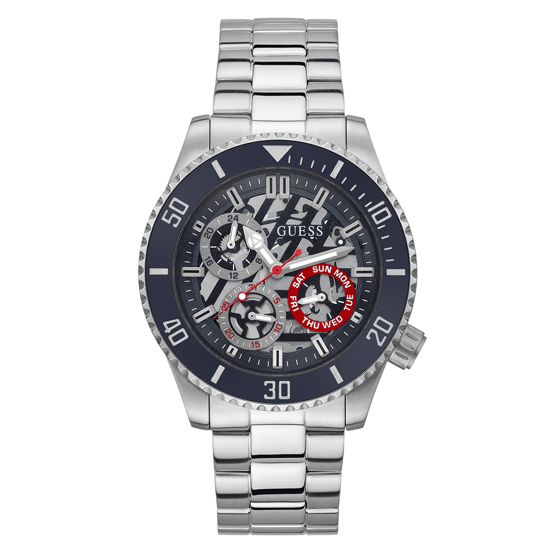 GUESS Mens Silver Tone Multi-Function Watch