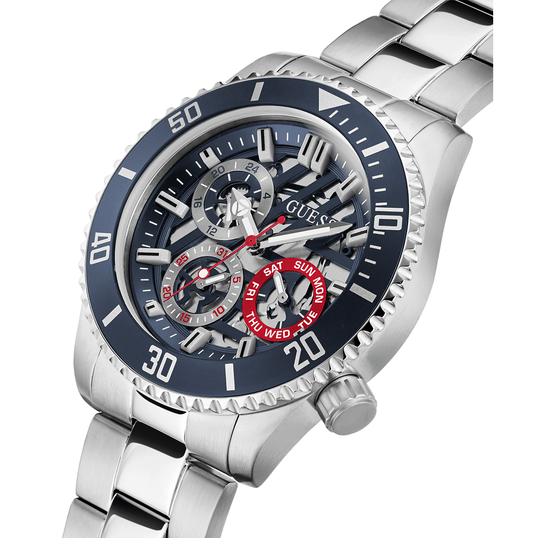 GUESS Mens Silver Tone Multi-Function Watch