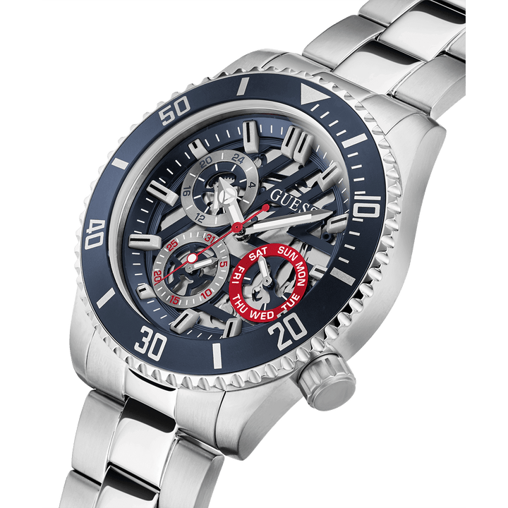 GUESS Mens Silver Tone Multi-Function Watch