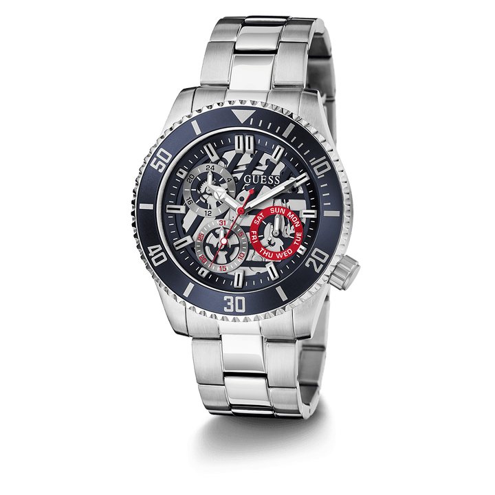 GUESS Mens Silver Tone Multi-Function Watch