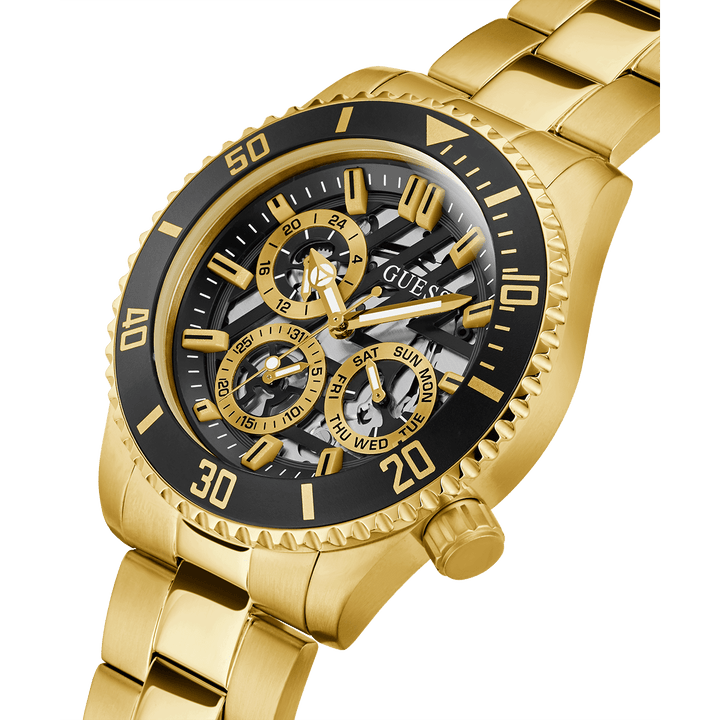 GUESS Mens Gold Tone Multi-Function Watch