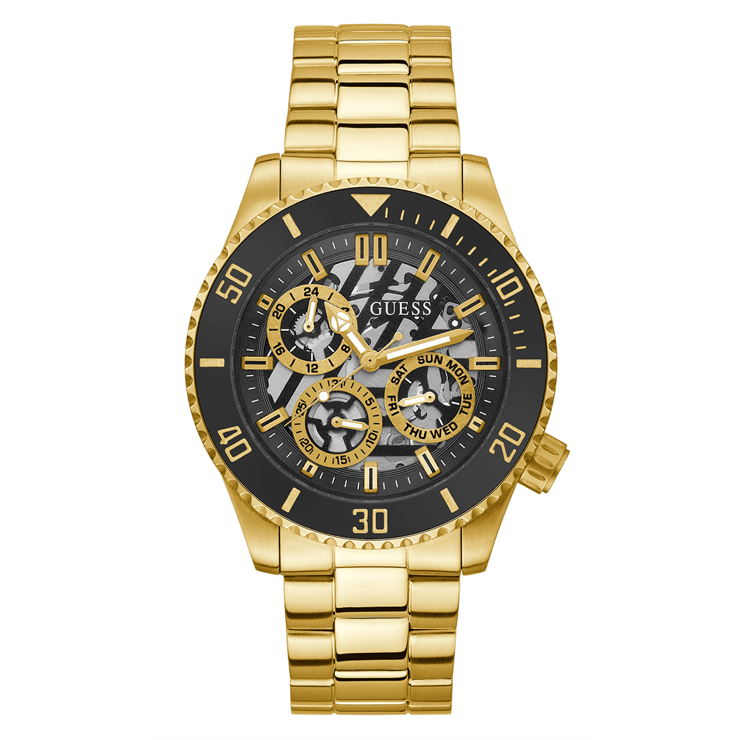 GUESS Mens Gold Tone Multi-Function Watch